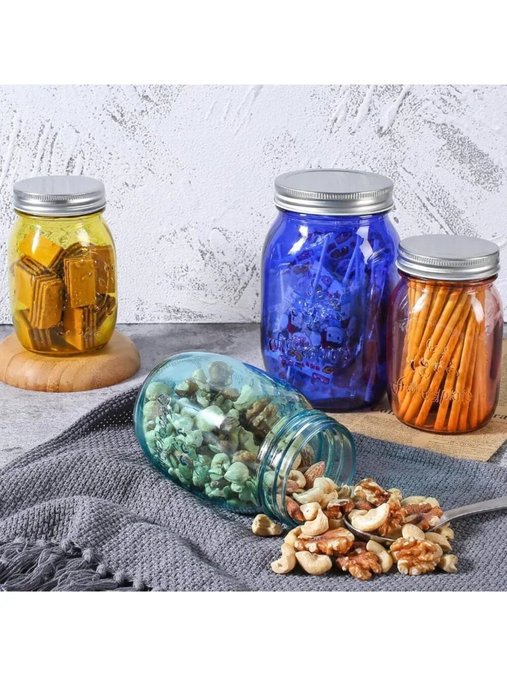 16 oz Teal Mason Jars - 6 Pack Glass Storage Containers for Canning, Pickling